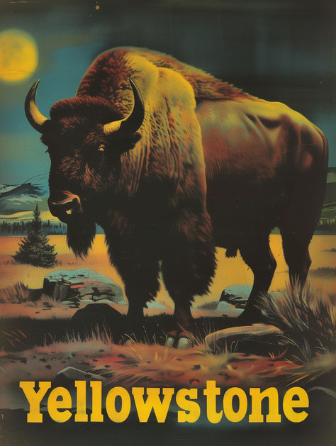 Step into the vibrant essence of America's untamed wilderness with our Vintage Yellowstone Bison Travel Poster. This striking piece encapsulates the robust spirit of the wild bison, set against the iconic backdrop of Yellowstone National Park. Perfect for enthusiasts of national parks, wildlife art, and vintage aesthetics, this printable poster is ready to bring a touch of Americana and the free spirit of the great outdoors into your living space, office, or any wall in need of inspiration. Vintage Yellowstone, Vintage Aesthetics, Retro Wall Art, Printable Poster, Yellowstone National, Retro Wall, Yellowstone National Park, Wildlife Art, Posters Printable