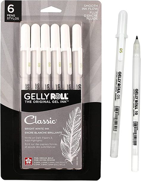 Amazon.com: SAKURA Gelly Roll Gel Pens - Pen for Journaling, Art, or Drawing - Classic White Ink - Assorted Point Sizes - 6 Pack Holiday Gifts Diy, Gelly Roll Pens, Gel Pens Set, White Pen, Diy Holiday Gifts, Gel Ink Pens, Ink Pens, White Gel Pen, Drawing Supplies