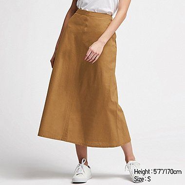 Uniqlo Skirt Outfit, Uniqlo Casual Skirt For Spring, Muji Skirt, Brown Long Cotton Skirt, Brown A-line Maxi Skirt With Lining, Brown Skirts, Mid Length Skirts, Linen Women, Uniqlo