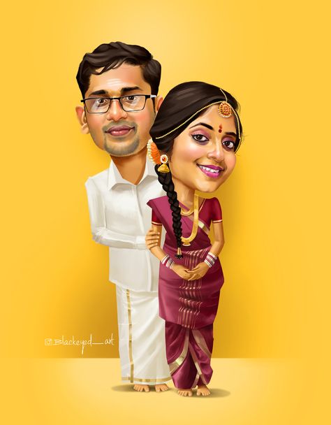 Couples Caricature Drawing, Wedding Caricature Indian, Carry Catcher, Wedding Caricature Couple, Couple Caricature Wedding, Indian Wedding Caricature, Unique Wedding Invitations Elegant, Caricature Wedding Invitations, Boat Icon