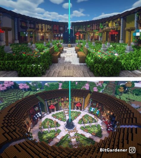 Minecraft Shopping District, Minecraft Trading, Building In Minecraft, Minecraft Circle, Hypixel Skyblock, Construction Minecraft, Minecraft Shops, Minecraft Building Guide, Minecraft Garden