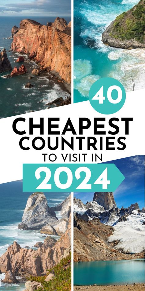 Are you planning your next trip? Find out the top 40 cheapest countries to visit in 2024! You can also find tips on how to travel on a budget to these destinations. Tips on average hotel, hostel, food cost and transportation, and daily suggested budget for vacations. #travelhacks #cheaptravel #budgettravel #cheapdestinations #travel #travelonabudget #traveldestinations