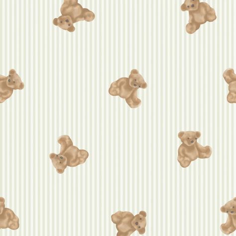 Designed in collaboration with our friends at Cozy Crew Club, this charming The Bear wallpaper evokes timeless childhood nostalgia. With handsome teddy bears tumbling over a soft sage pin-stripe background, it creates a classic yet playful atmosphere, perfect for a baby's nursery or boys’ and girls’ bedrooms. Let the teddy bear parade lead the way to laughter and cuddles in your enchanting child’s space. Complement its green hues by creating a nature-inspired theme. Placing a teepee or canopy tent in a corner of the room, filled with plush pillows, blankets and stuffed animals will make a cosy hideaway. Product Code: ILW50551 Finish: Flat Surface Washability: Not Washable Roll Size: 50cm x 10m Pattern Repeat: 60cm Application: Paste The Wall Sage Green And Brown Nursery, Teddy Bear Themed Nursery, Baby Boy Teddy Bear Nursery, The Bear Wallpaper, Teddy Bear Baby Nursery, Teddy Bear Nursery Theme, Bear Themed Nursery, Teddy Bear Bedroom, Green Nursery Boy