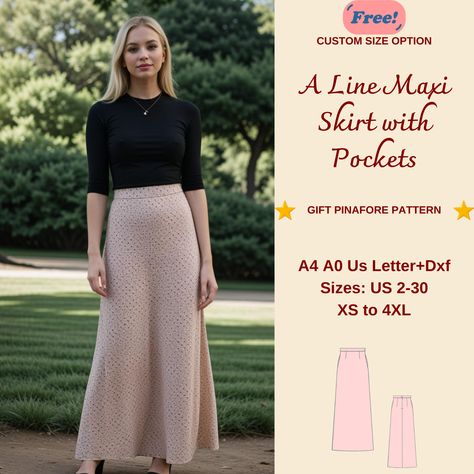 A-Line Maxi Skirt Sewing Pattern, Long Skirt Pattern, A line Skirt, Summer Skirt, Modest Skirt Pattern, Simple Skirt Pattern, XS-4XL Available as an instant download (pdf) sewing pattern bundle with a range of size options: US Sizes: 2, 4, 6, 8, 10, 12, 14, 16, 18, 20, 22, 24, 26, 28, 30 Standard Sizes: XS, S, M, L, XL, 2XL, 3XL, 4XL These patterns are suitable for A4, A0, and US Letter size papers. As soon as your payment is processed, you will automatically receive download links for the patte A Line Maxi Skirt Pattern, A Line Skirt Pattern Free, Maxi Skirt Sewing Pattern, Girls Maxi Skirt, Long Skirt Pattern, A Line Skirt Pattern, Skirt Pattern Easy, Sewing Patterns Skirt, Long A Line Skirt