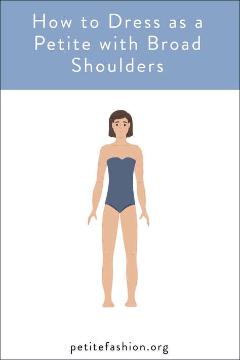 For petite women with broad shoulders, finding the right clothing can sometimes be a challenge. Broad shoulders typically mean your upper body is wider than your hips, creating an inverted triangle shape. While broad shoulders can give a strong and athletic appearance, when paired with a petite frame, this body type can make finding the Flattering Clothes For Small Chest, Large Upper Body Outfits, Wide Upper Body Outfit, Broad Shoulder Women Dresses, Dresses For Women With Broad Shoulders, Petite Broad Shoulders, Short And Wide Body Type, How To Dress For Athletic Body Type, Outfits For Inverted Triangle Shaped Women