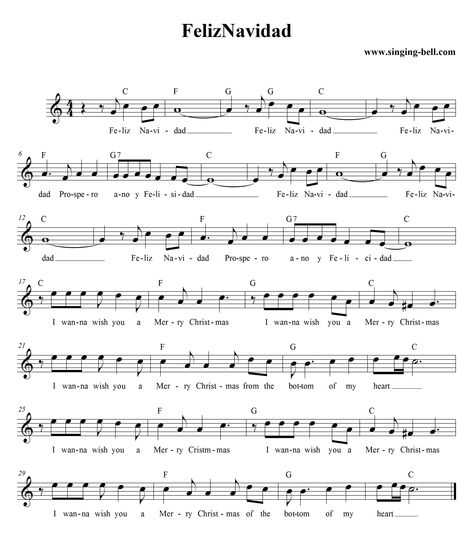 Feliz Navidad_singing-bell Keyboard Noten, Christmas Piano Sheet Music, Piano Songs Sheet Music, Easy Sheet Music, Trumpet Sheet Music, Trumpet Music, Clarinet Music, Song Notes, Clarinet Sheet Music