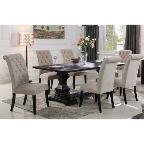 Darby Home Co Coyer 7 Piece Dining Set & Reviews | Wayfair Nook Dining Set, Double Pedestal Dining Table, Set Meja Makan, Round Dining Room, Round Dining Set, Solid Wood Dining Set, Set Sofa, 7 Piece Dining Set, Kitchen Dining Sets