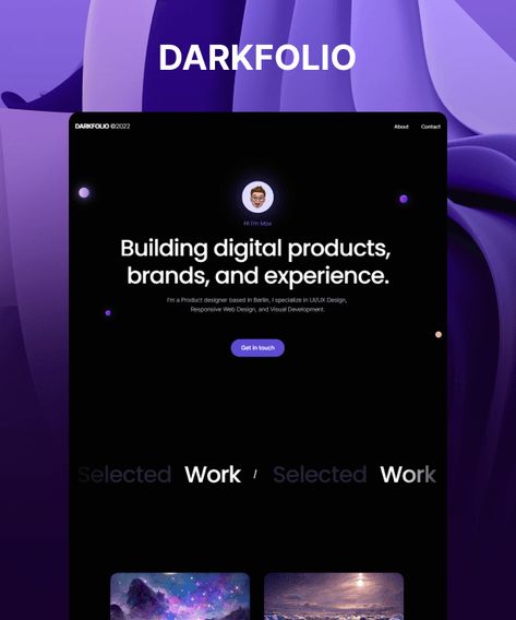 Portfolio Website Design Dark, Dark Theme Portfolio Website Design, Minimal Web Design Portfolio, Portfolio Hero Section, Portfolio Website Design Layout, Ui Portfolio Design, Gradient Website, Figma Portfolio, Dark Website