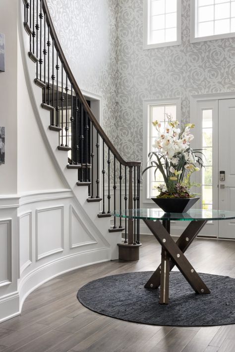 Foyer 2 Two Story Foyer Wallpaper, Tall Foyer Ideas Entryway, Foyer Wallpaper Entryway, Tall Foyer, Wallpaper Foyer, Foyer Wallpaper, Wallpapered Entryway, Foyer Ideas Entryway, Foyer Wall