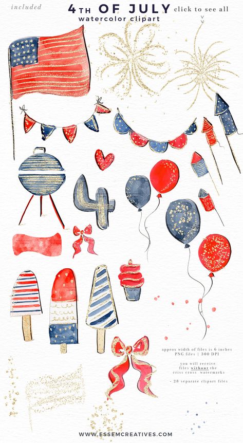 Red White And Due, Fourth Of July Banner, Patriotic Invitations, Painted Banners, July Clipart, Red White And Boom, 4th Of July Clipart, Watercolor Flowers Clipart, Patterns Watercolor