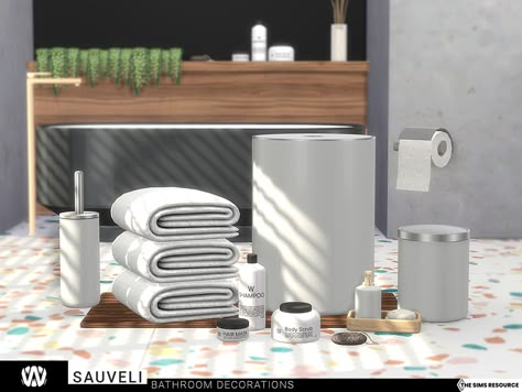 The Sims Resource - Sauveli Bathroom Decorations Sims Cc Bathroom Clutter, Sims4 Shelf Cc, Sims 4 Cc Bathroom Shelf, Sims4 Cc Furniture Bathroom, Sims4 House, Mods Sims 4, Furniture Cc, Resource Furniture, Die Sims 4