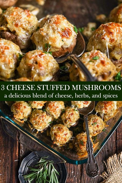 Easy Stuffed Mushrooms, Cheesy Stuffed Mushrooms, Mushroom Appetizer Recipes, Stuffed Mushrooms Easy, Mushroom Appetizers, Cheese Stuffed Mushrooms, Stuffed Mushroom, Best Appetizer Recipes, Three Cheese