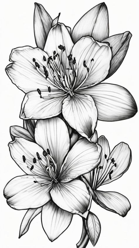 Azaleas Tattoo Flower, Azucena Flower Tattoo, Azealia Flower Tattoo, Flower Drawings For Tattoos, Floral Stencil Tattoo, Azazel Tattoo, Azalea Tattoos, Name Tattoo With Flowers, Azalea Drawing