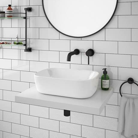 Floating Basin Bathroom, Timber Floating Shelves, Floating Countertop, Bathroom 2022, Cloakroom Ideas, Shelf Light, Counter Top Basin, Composite Kitchen Sinks, Oak Floating Shelves