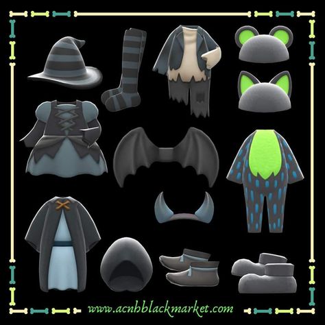 Acnh Halloween Costumes, Halloween Costumes Black, Acnh Halloween, Acnh Items, Animal Crossing Clothes, Witch Dress, Animal Crossing Island Ideas, Witch Halloween Costume, Animal Crossing Designs