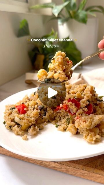 Adhya S on Instagram: "Coconut millet chanapulao ✨

Episode 4 of “All things millet” 

This has been so far my favourite recipe in this millet series. It’s so flavourful and very comforting to eat. I have used @srisritattva Kodo millet and Cow’s pure ghee in this recipe. 

Recipe

1/2 cup millet ( washed & soaked )
1/2 cup soaked chickpeas
1 tbsp ghee
1 onion 
2 green chillies
1 tbsp ginger garlic paste
1 tomato 
1 handful of mint leaves
3 tbsp coriander leaves 
Whole spices ( 3 cloves, 1 bay leaf, 2 cardamoms, 1 stick cinnamon )
1/2 cup coconut milk
3/4th cup water
Salt as per taste

Wash and soak the millets overnight or for 8 hours.

Into a pressure cooker, add ghee along with spices, onion, ginger garlic paste and sauté. add fresh mint leaves, coriander leaves, green chillies, tomato a Kodo Millet, Millet Recipe, Millet Recipes, Ginger Garlic Paste, Whole Spices, Bay Leaf, Fresh Mint Leaves, Coriander Leaves, Garlic Paste