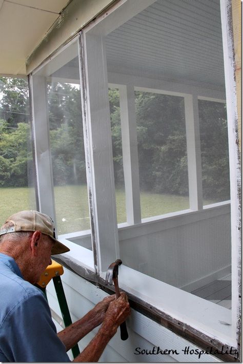 How To Install Screen On Porch, How To Rescreen A Porch, Screened In Porch Diy, Screened Porch Decorating, Screened Porch Designs, Enclosed Porches, Porch Makeover, Screen Porch, Remodeling Mobile Homes