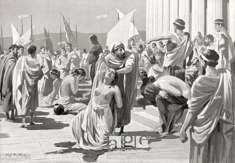 Stock Photo: The Greek slave market at Phanagoria. After the painting by W. S. Bagdatopoulus, (1888-1965). From Hutchinson's History of the Nations, published 1915. Ancient Nineveh, Slave Market, Ancient Clothing, Amazon Work From Home, Strange History, Background Check, Lots Of Money, Historical Pictures, Ancient Rome