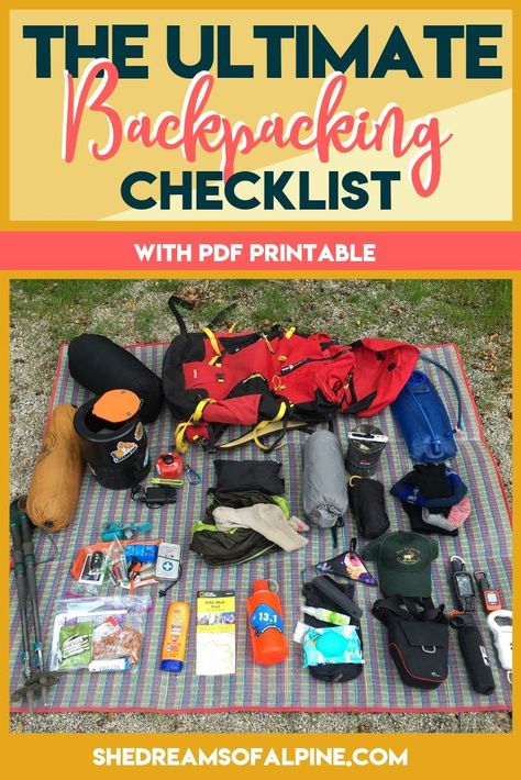 The Ultimate 3-5 Day Backpacking Packing List for 2019 (+ Backpacking Checklist PDF )  | Don’t hit the trails without double checking if you have all the backpacking gear you need. This backpacking checklist goes over everything you might need on a 3-5 day backpacking trip (with a printable checklist), plus my personal recommendations on the best gear for each of the different items. | shedreamsofalpine.com Backpacking Packing List, Backpacking List, Backpacking Gear List, Backpacking For Beginners, Backpacking Checklist, Backpacking Essentials, Diy Poster, Camping Bedarf, Backpacking Trip