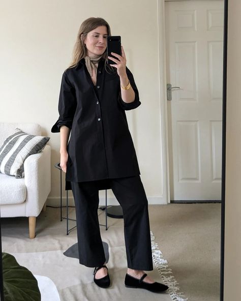 All Posts • Instagram Angharad Jones, Big Shirts, Summer Workwear, Zara Flats, Scarf Knitted, Big Shirt, Effortless Chic, Knit Scarf, Black Pants