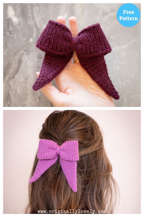 Simple Love Bow Free Knitting Pattern Hair Bobbles, Bow Pattern, Free Knitting Pattern, Xmas Crafts, Crochet Accessories, Bits And Bobs, Free Knitting, Hair Bow, Knitting Pattern