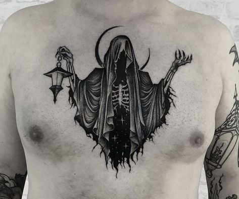 Grim Reaper Tattoos, Geometric Tattoo Sleeve Designs, Skull Hand Tattoo, Grim Reaper Tattoo, Reaper Tattoo, Fantasy Tattoos, Creepy Tattoos, Spooky Tattoos, Sketch Tattoo Design