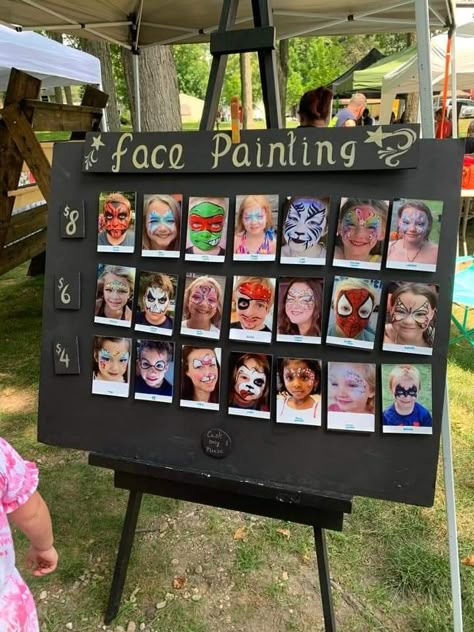 Face Paint Table Set Up, Face Paint Sign Ideas, Face Paint Signage, Face Painting Party Station, Face Painting Display Board Ideas, Face Painting Table Set Up, Face Paint Booth Ideas, Face Paint Board Display, Face Paint Set Up Ideas