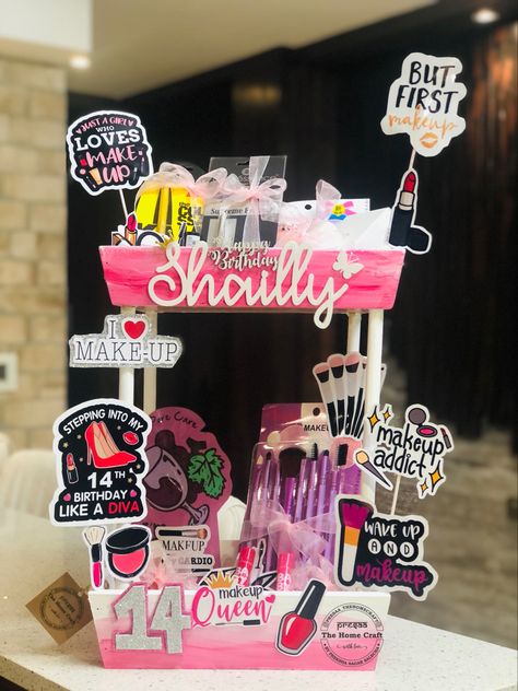 Birthday Hamper Ideas Kids, Makeup Hamper, Makeup Hampers, Hamper Diy, Handmade Hamper, Be Powerful, Creative Wedding Gifts, Personalised Gifts Diy, Birthday Hampers