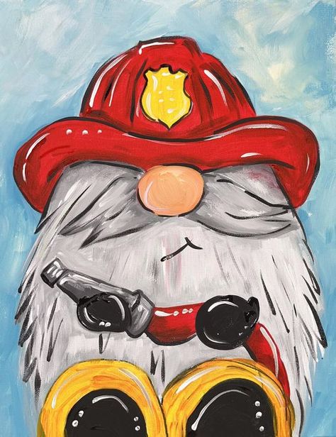 Heroic Fun: Firefighter Gnome DIY Painting Kit Ignite your creativity with our Firefighter Gnome DIY Painting Kit! Perfect for artists of all ages and skill levels, this kit allows you to paint an adorable gnome dressed as a brave firefighter. Celebrate the heroic spirit and add a touch of whimsy to your art collection with this delightful project. Each In Home Paint Party Kit come with: Step-by-step instructional YouTube video 11×14 Flat Canvas Panel with image pre-drawn. Paint Brushes & Paints Apron Paper towel *you will need water cups to rinse brushes and a paper plate to put paint on. It’s as easy as opening a box and setting everything up! *PERSONAL USE ONLY! PAINTINGS ARE COPYRIGHTED TO ARTIST. YOU MAY NOT USE THESE FOR PROFIT OR TO TEACH PAINT PARTIES WITH THAT MAKE A PROFIT. Gnome Painting Ideas, Firefighter Painting, Painting Gnomes, Gnome Paintings, Painted Gnomes, Gnome Painting, Gnome Art, Gnome Diy, Gnome Paint