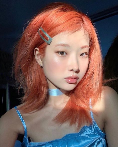 Short Bleached Hair, Peach Hair Colors, Hair Color Asian, Peach Hair, Asian Short Hair, Dye My Hair, Bleached Hair, Orange Hair, Hair Inspo Color