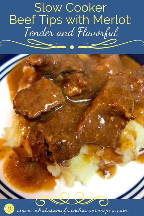 Beef Merlot Recipe, Beef Merlot, Slow Cooker Beef Tips, Flat Iron Steak Recipes, Crock Pot Beef Tips, Delicious Slow Cooker Recipes, Beef Stew Crockpot, Flat Iron Steak, Beef Tips