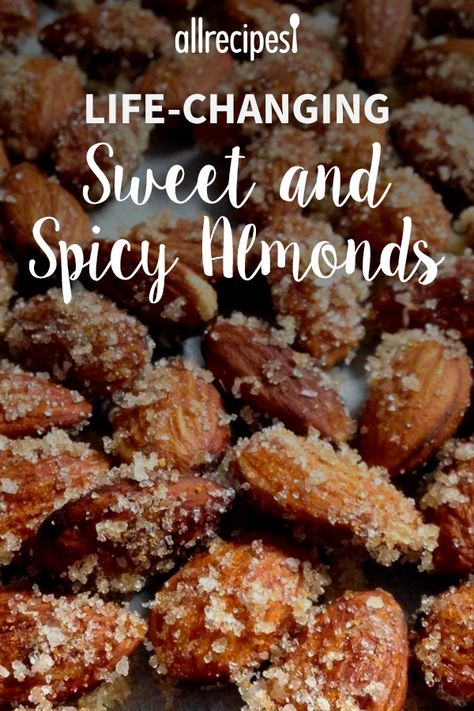 Sweet And Spicy Snacks, Sweet Almonds Recipe, Sweet Almond Recipes, Almond Nuts Recipe, Nut Snacks Recipes, Savory Nuts Recipe Snacks, Almonds Recipe Snacks, Savory Almonds Recipes, Sweet And Salty Almonds