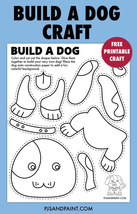 free printable build a dog craft Build A Puppy Printable, Build A Cat Printable, Pet Worksheets Preschool Free Printable, Free Bridal Shower Printables, Puppy Crafts, Dog Template, Dog Craft, Pet Theme, Pets Preschool Theme