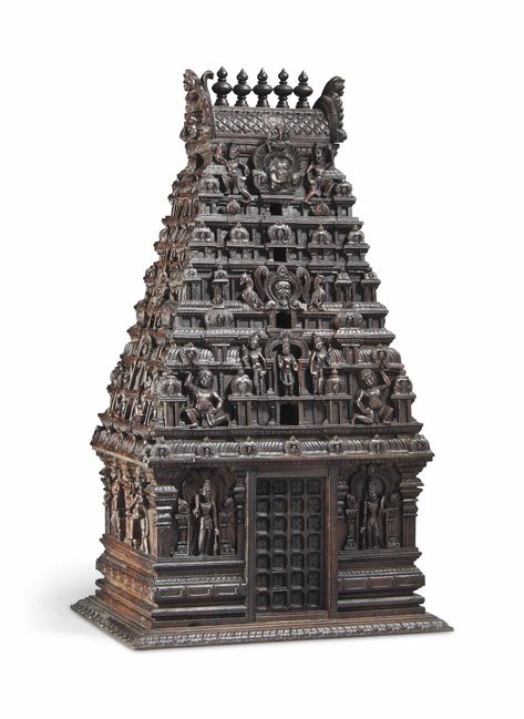 A SANDALWOOD MODEL OF A TEMPLE GATE (GOPURAM) | TAMILNADU, SOUTH INDIA, LATE 19TH/EARLY 20TH CENTURY | All other categories of objects, wood | Christie's Temple India, Indian Temple Architecture, Ancient Drawings, Mandir Design, Pooja Mandir, Pooja Room Door Design, Pooja Room Design, Indian Sculpture, Temple Architecture