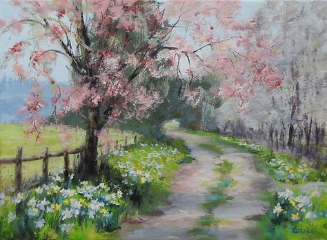 landscaps and people paintings | ... › Portfolio › Original Acrylic Landscape Painting - Spring Walk Spring Walk, Spring Scenery, Acrylic Landscape, Landscape Paintings Acrylic, Spring Landscape, Landscape Art Painting, Tableau Art, Spring Painting, Garden Painting