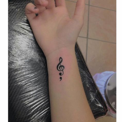 G Note Tattoo, Semi-colon Tattoo Ideas Cute, Bass Clef Semi Colon Tattoo, Semi-colon Tattoo Cool, Music Note Semi-colon Tattoo, Music Saved My Life Tattoo, Semi-colon Tattoo Unique, G Clef Tattoo, Semi Colon Tattoos For Women