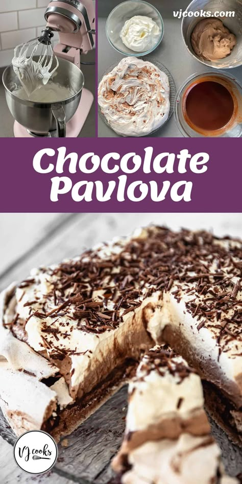 Layered Pavlova, Pavlova Recipes, Vj Cooks, Chocolate Pavlova, Kiwi Recipes, Pavlova Dessert, Pavlova Cake, Decadent Chocolate Desserts, Pavlova Recipe