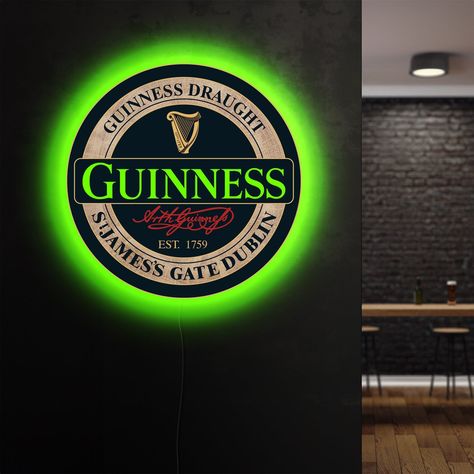 Guinness Logo, Lounge Sign, Led Colors, Guinness Beer, Beer Art, Logo Light, Art Bar, Light Up Signs, Lighting Logo