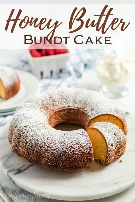 Honey Butter Bundt Cake | Buttery Sweet - this is an easy, yet versatile and delicious bundt cake! Perfect for so many occasions! #cake #bundt #bundtcake #pound #honey #butter #dessert #poundcake Honey Cake Recipe Easy, Butter Bundt Cake, Russian Honey Cake, Greek Cake, Honey Cake Recipe, Savory Cakes, Low Carb Muffins, Rosh Hashana, Honey Cake