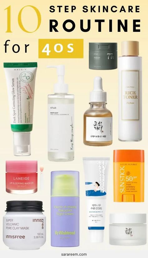 10-step-korean-skincare-routine-for-40s Products For Pores, Skincare Glass Skin, Prep For Makeup, Easy Skincare Routine, Best Anti Aging Skin Products, Best Korean Beauty Products, Glass Skin Routine, Skin Care Routine 40s, Skincare Routine Steps