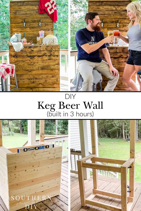 Diy Beer Wall Wedding, Backyard Beer Garden Party, Party Beer Station, Beer Bar Wedding Ideas, Kegs At Wedding Receptions, Beer Garden Decor, Beer Tap Wall Wedding, Wedding Kegs, Backyard Bar Wedding