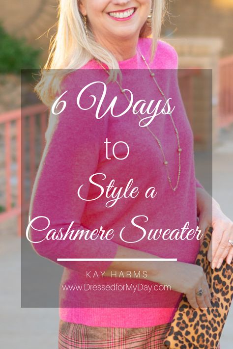 6 Ways to style a cashmere sweater - winter style guide - how to wear a cashmere sweater Styling Cashmere Sweater, Pink Winter Outfits For Women, Pink Cashmere Sweater Outfit, How To Style A Pink Sweater, Black Cashmere Sweater Outfit, Hot Pink Sweater Outfit Winter, Magenta Sweater Outfit, Bright Pink Sweater Outfit, Pink Outfits Winter