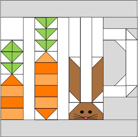 Quilt Pattern Animals, Easter Quilt Blocks Free Pattern, Bunny Quilt Patterns Free, Easter Quilts Patterns Free, Easter Quilt Block, Easter Barn Quilt Patterns, Spring Quilt Patterns, Easter Quilts, Carrot Quilt Block