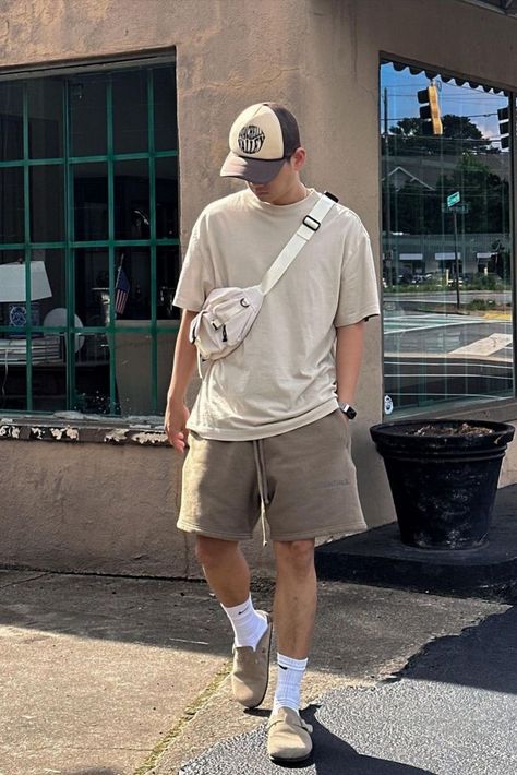 Japan Men Fashion, Streetwear Fashion Summer, Shorts Outfit Casual, Mens Streetwear Outfits, Sport Casual Outfit, Mens Shorts Outfits, Mens Casual Outfits Summer, Outfits Hombre, Mens Trendy Outfits