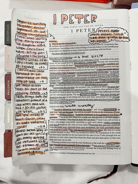 1 Peter 1 Bible Journaling, 1 Peter Bible Journaling, Philippians Bible Journaling, Annotating Bible, Note Taking Bible, Bible Journaling Notes, Bible Journaling Aesthetic, Bible Annotations, Journaling Goals