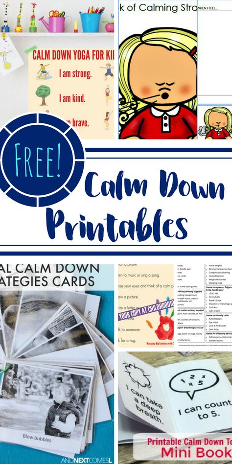 Here are FREE calm down printables that are effective in teaching and providing kids with the necessary skills to calm down. Print these out, keep them in your purse, hang them on a wall, stick them to the fridge, and you will notice a difference. Calm Down Printables, Calm Down Cards, Calm Down Box, Calm Down Kit, Conscious Discipline, Calming Corner, Calming Techniques, Calm Down Corner, Calming Strategies