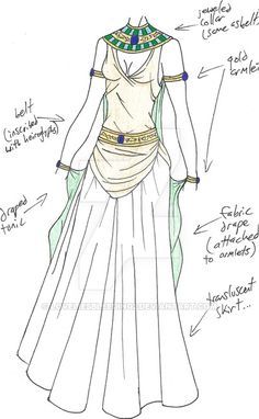 Instruction on how a wear a kalasiris wrap the fabric around you body and put a belt on in the middle and a necklace at the top to hold it all together. Outfit Drawings, Egyptian Fashion, Ancient Dress, Clothing Sketches, Egypt Art, Fashion Illustration Sketches, Dress Sketches, Dress Drawing, Fashion Design Drawings