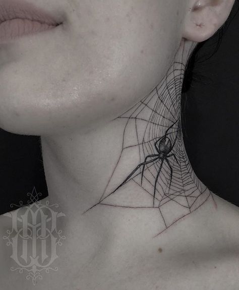 Spider Behind The Ear Tattoo, Spiderweb Neck Tattoo, Spider Tattoo Neck, Spider Neck Tattoo, Side Neck Tattoo, Throat Tattoo, Bug Tattoo, Neck Tattoos Women, Sharpie Tattoos