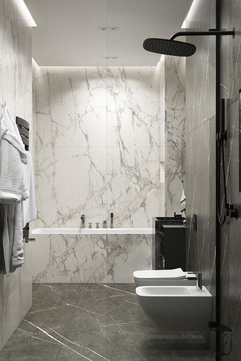 The white ceramic sink has eternal elegance and cleanliness, which gives the simple beauty to your bathroom. Marble Walls, Bathroom Cladding, Modern Bathtub, Shower Floor Tile, Bad Inspiration, Decor Baie, Bathroom Design Decor, Bath Room, Elegant Bathroom