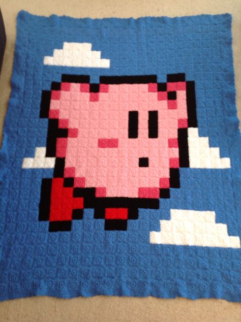 Crochet blanket (for Kirby) Crochet Anime Blanket, Kirby Crochet Blanket, Kirby Graph Pattern, Max Scarf, Kirby Blanket Crochet Pattern, Crochet Kirby Pattern, Crochet Kirby Blanket, Gaming Crochet, Kirby Yarn World